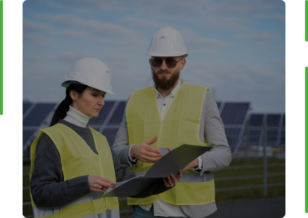 SHSEIP solar engineers reviewing an installation plan at a solar plant