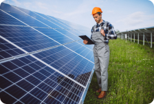 SHSEIP engineer inspecting solar panels at a solar farm